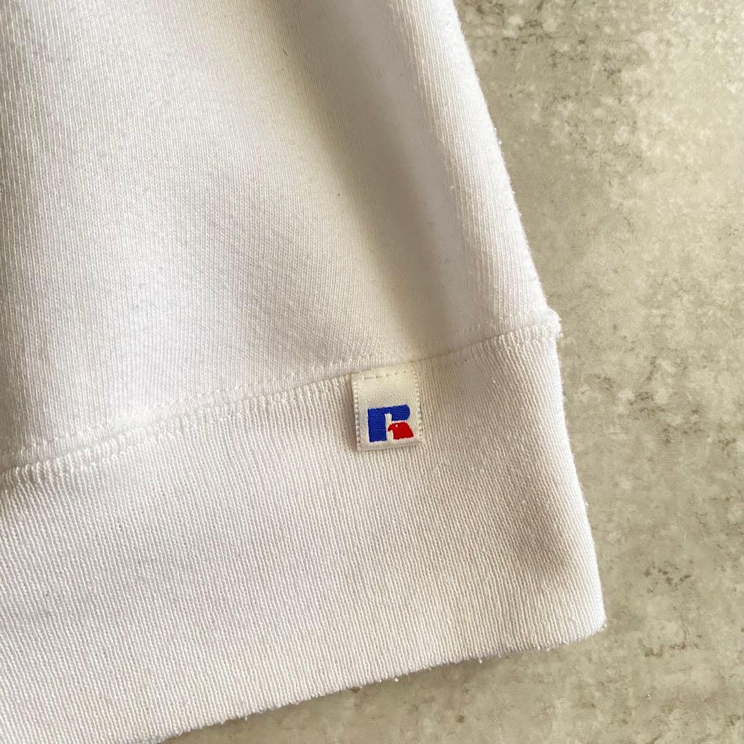 レアカラー好デザイン90sラッセル4段プリントUSA製スウェット白XL