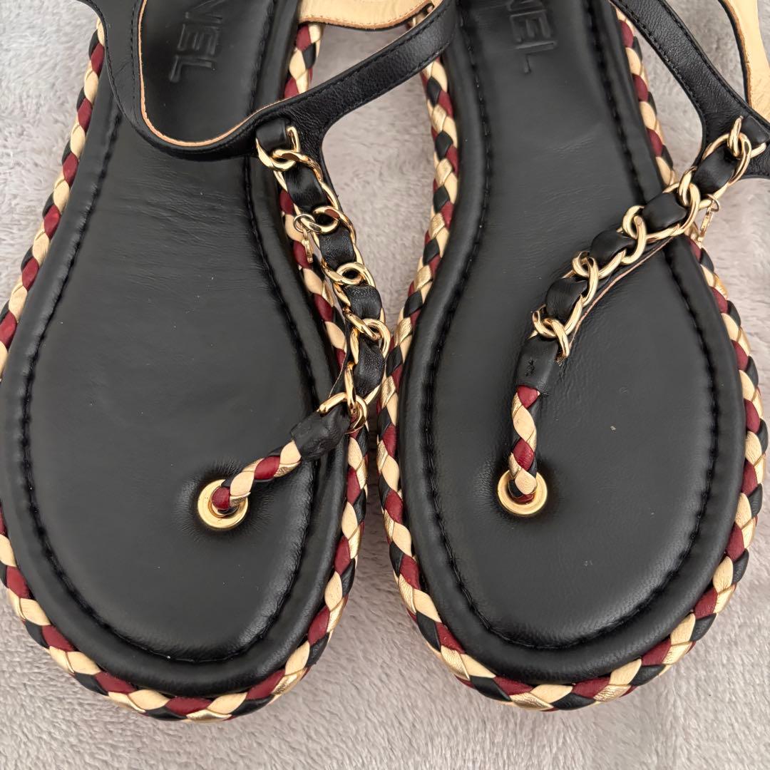CHANEL ココマーク チェーン編み込みトングサンダル 38