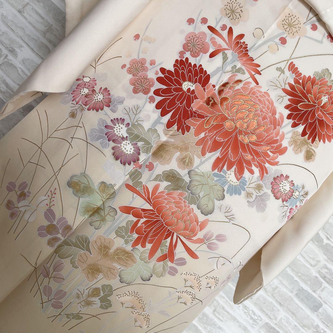 訪問着　フルセット　四季草花　手刺繍　高島屋　華やか　クリーム色　入学式　H9