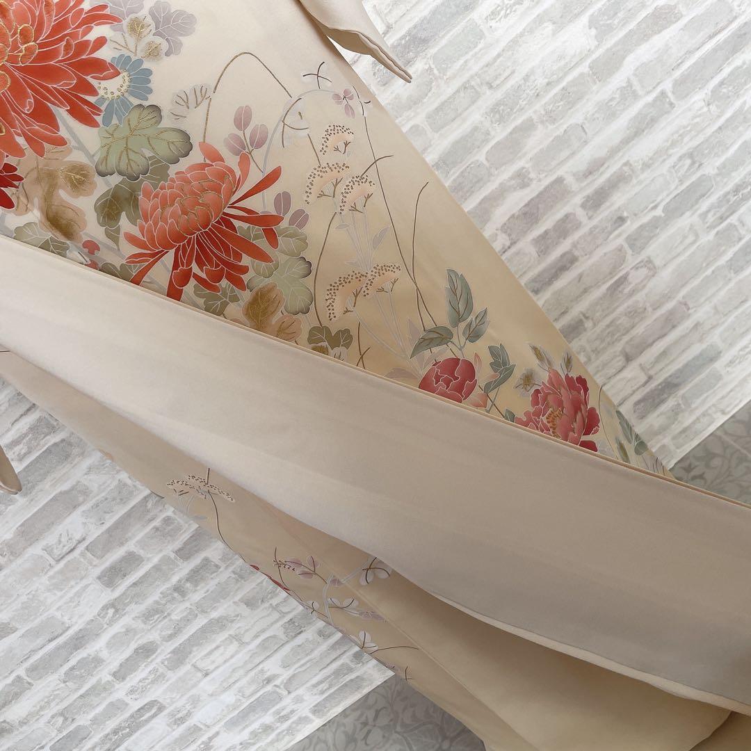 訪問着　フルセット　四季草花　手刺繍　高島屋　華やか　クリーム色　入学式　H9