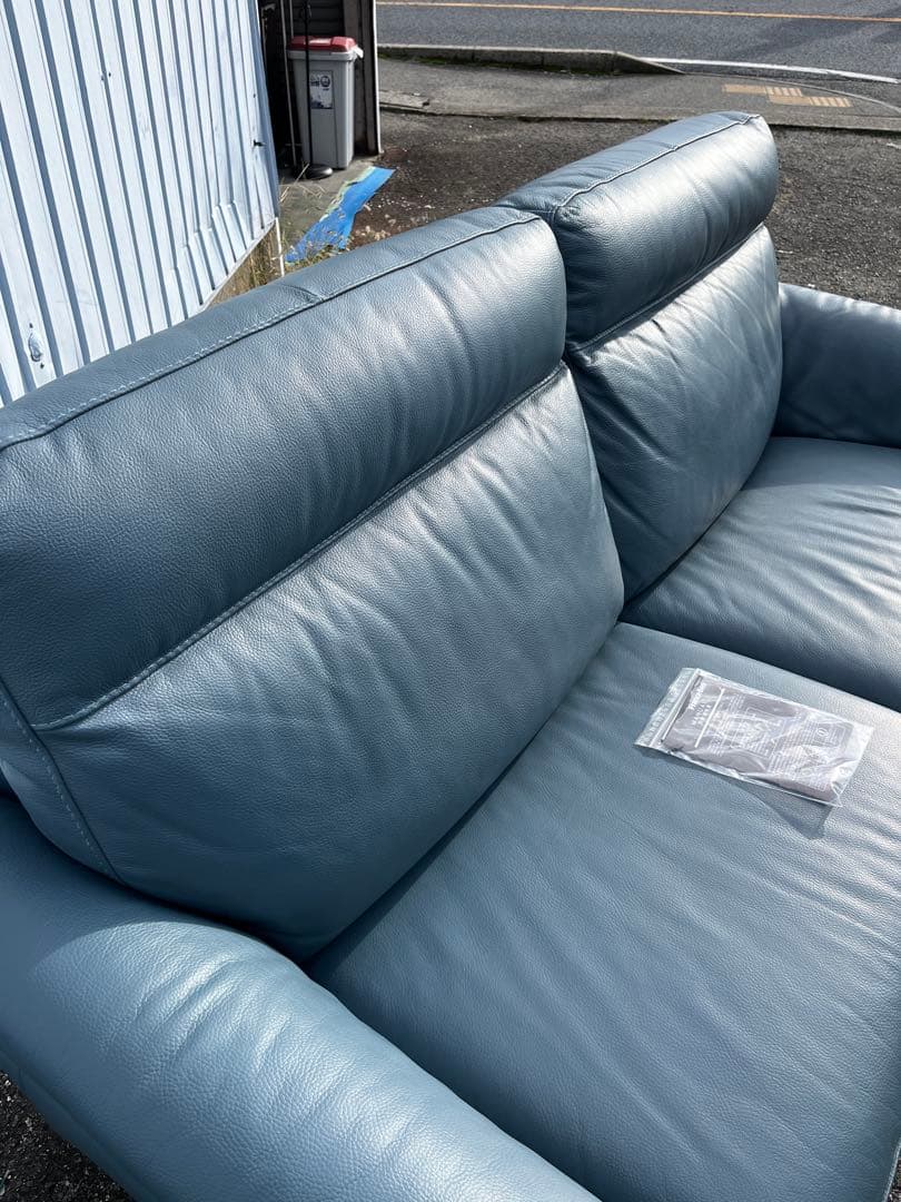 美品！サコモディSACCOMODIブルー 本革ソファ 2.5P イタリア製中古品