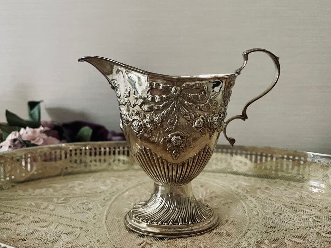 純銀シルバーティーセット　リボン薔薇ローズガーランド