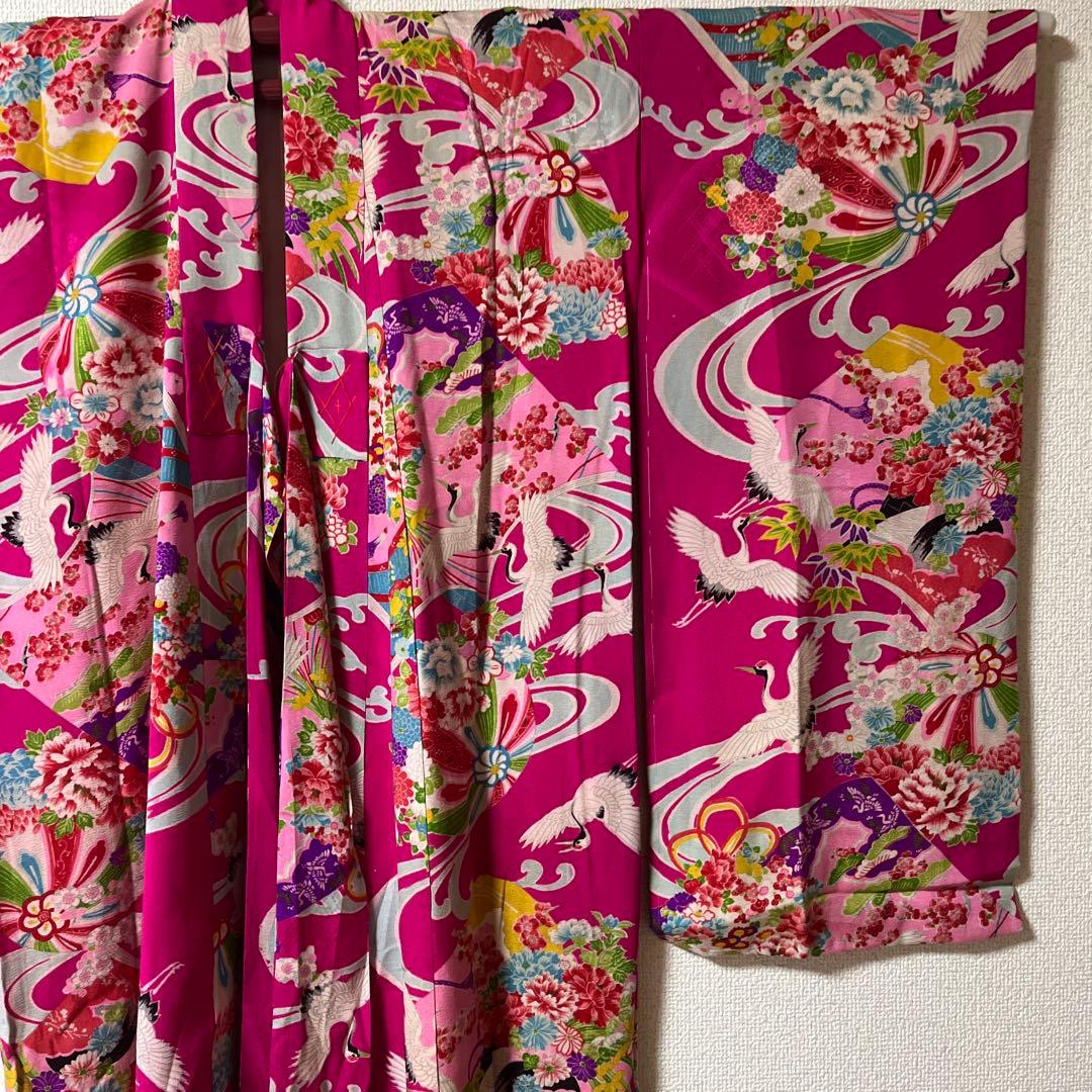 七五三　7歳　ハーフ成人式　アンティーク　ピンク　総柄　大正ロマン　着物セット