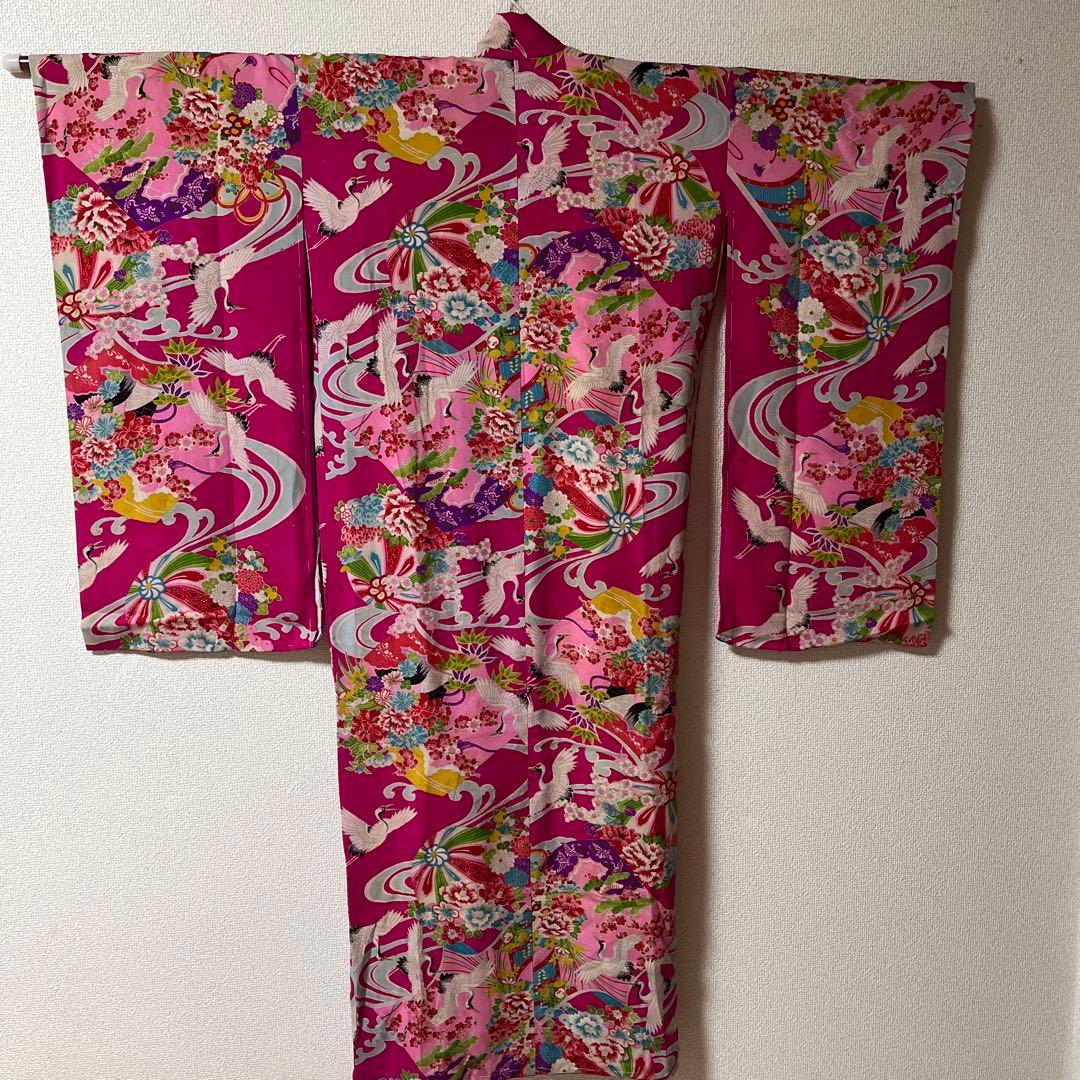 七五三　7歳　ハーフ成人式　アンティーク　ピンク　総柄　大正ロマン　着物セット