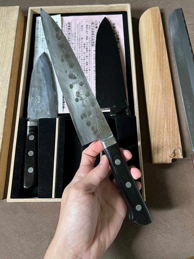 出刃包丁藤原照康ー杉本ー鍔屋-3本セット木鞘付き