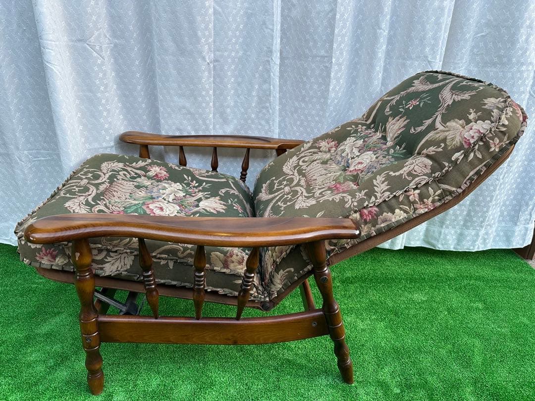 カリモク コロニアル クラシック花柄 リクライニングソファ 1人掛け i4-2※