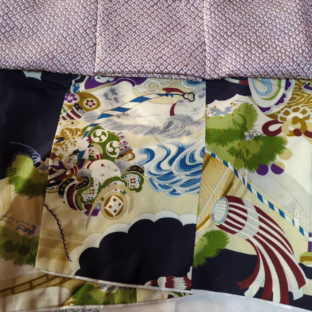 七五三３歳男の子正絹アンティーク着物と正絹総絞りの被布（長襦袢付き）