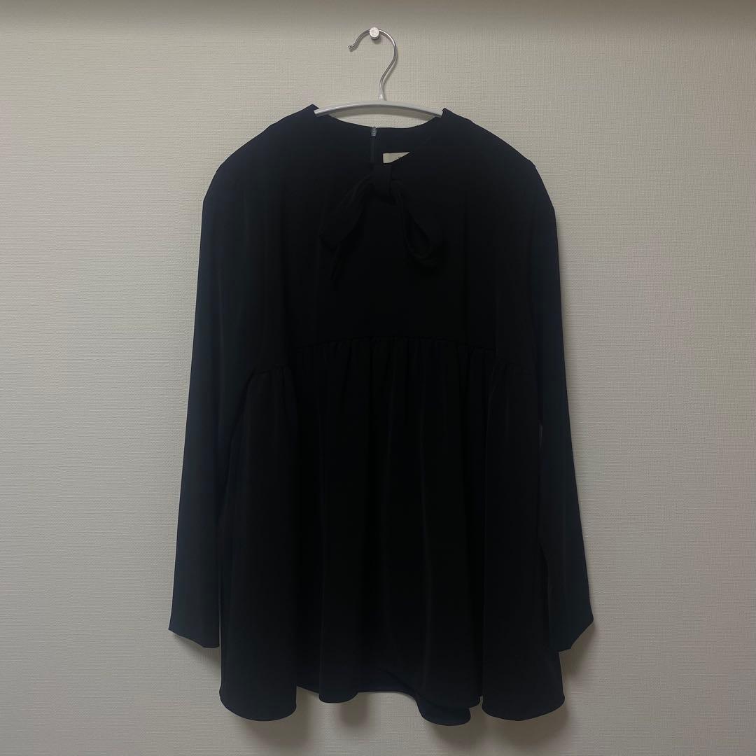 【美品】yori ヨリ リボン ブラウス オーバートップス ブラック 38