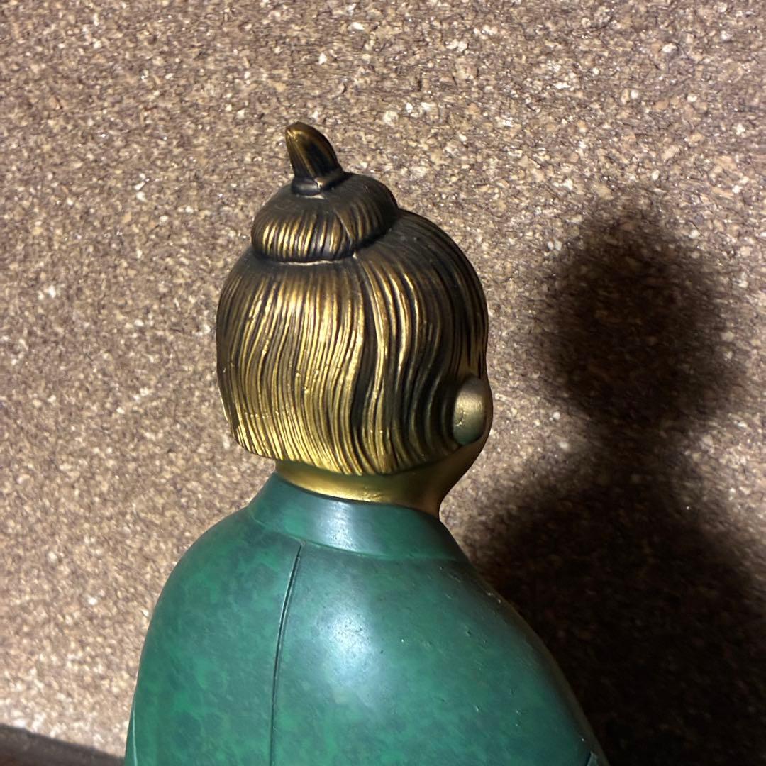 高岡銅器 無我童子 高岡銅器　ブロンズ　青金色　正晴在銘　台座付き　置物　縁起