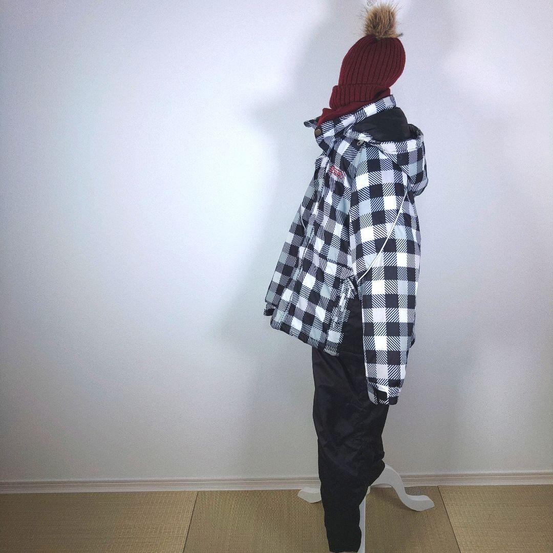 スキーウェア　キッズ　子供　140cm　男の子　ブラック　チェック柄　ニット帽