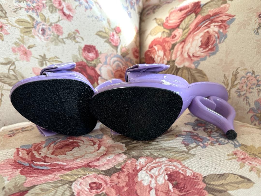 夢展望　deary パープル　リボン　ハート　ヒール　ミュール