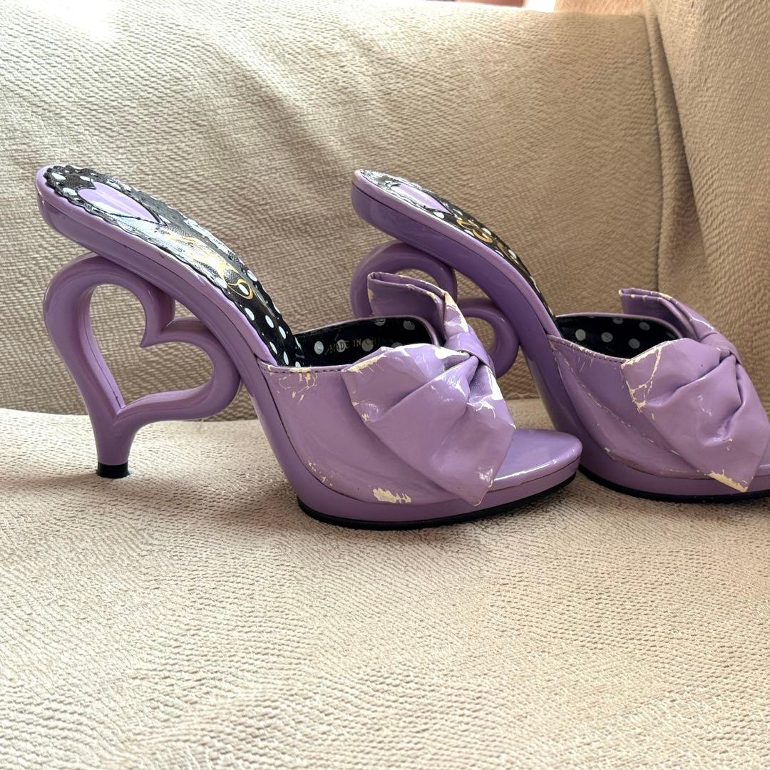 夢展望　deary パープル　リボン　ハート　ヒール　ミュール