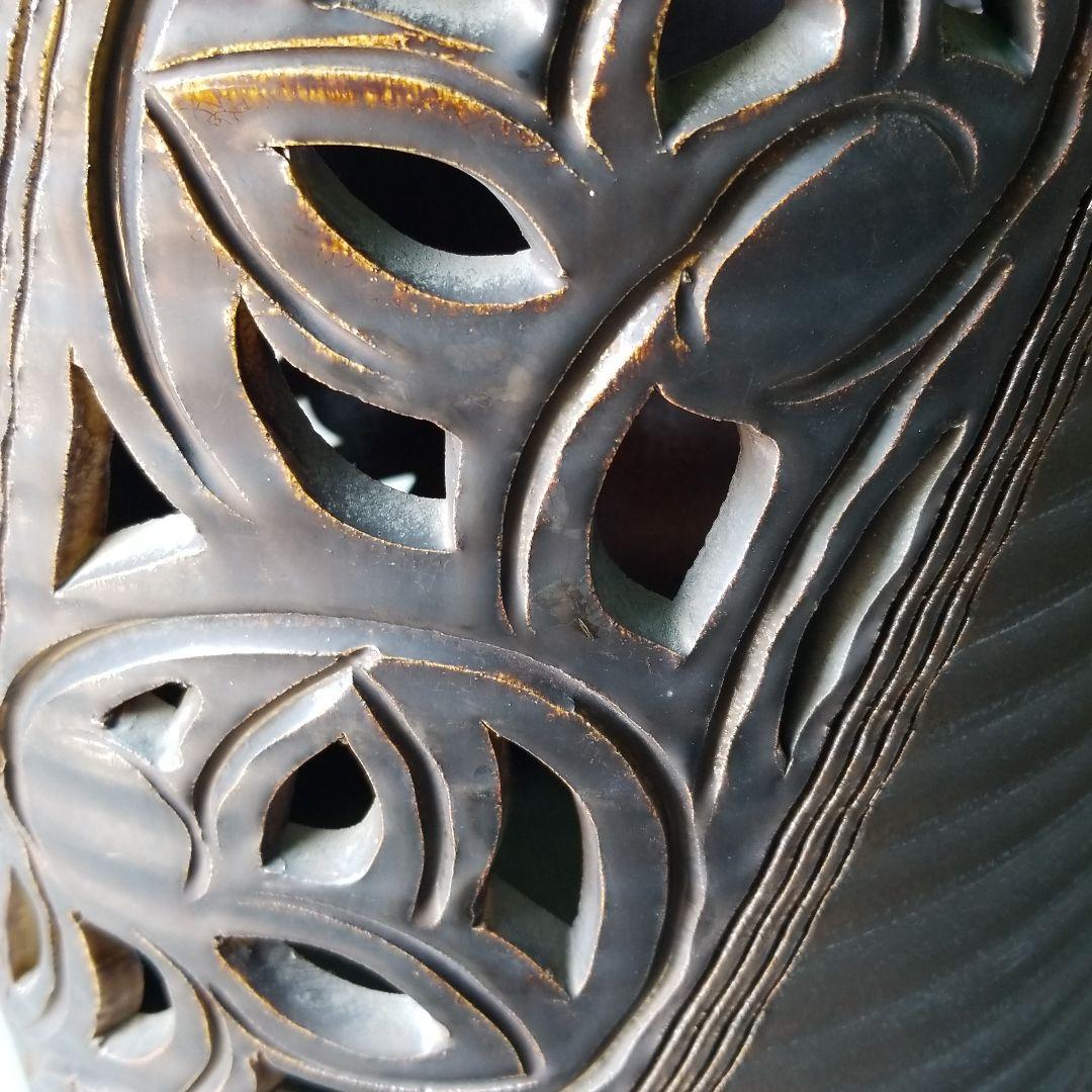 信楽焼傘立て  大容量❗黒釉彫 高さ４７cm