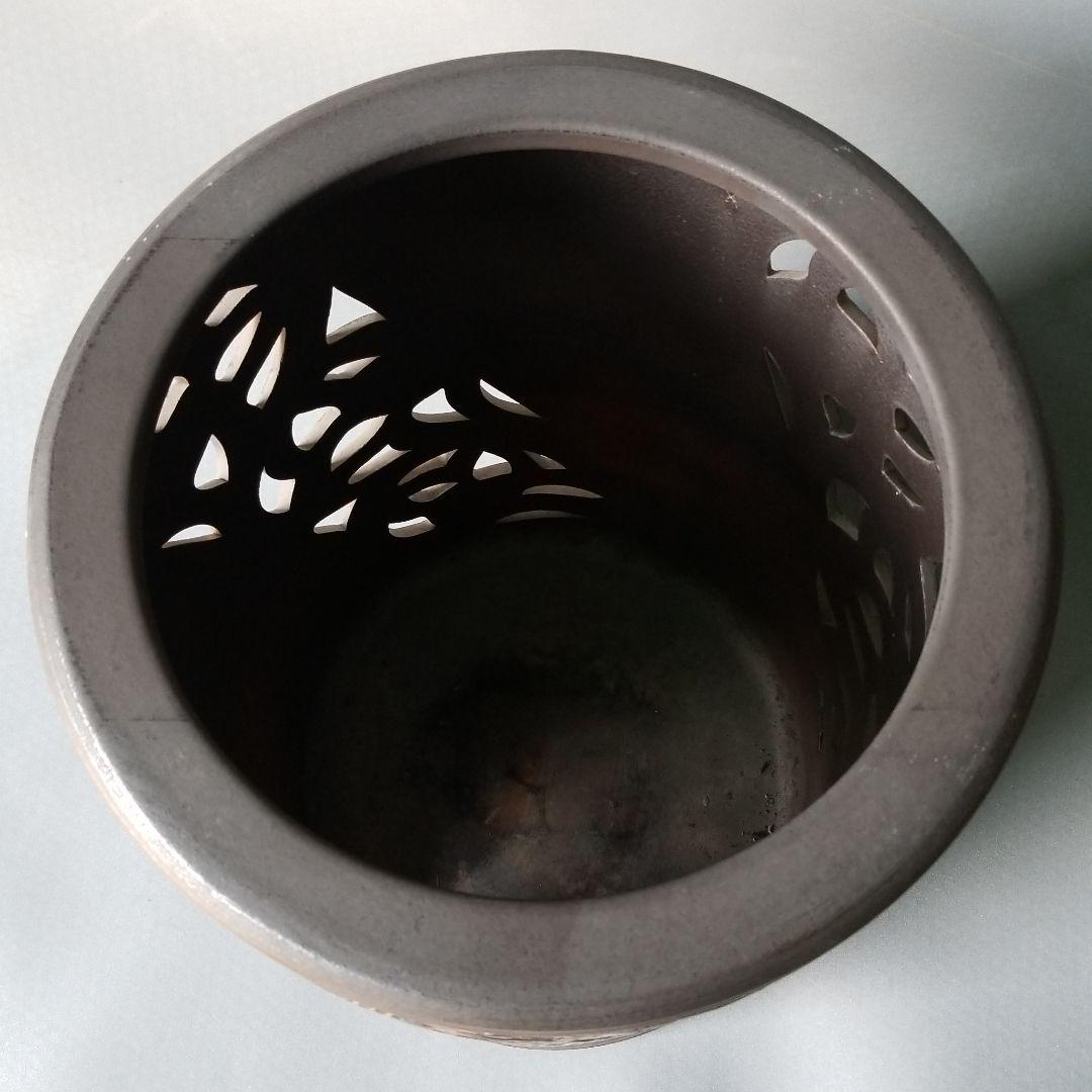 信楽焼傘立て  大容量❗黒釉彫 高さ４７cm