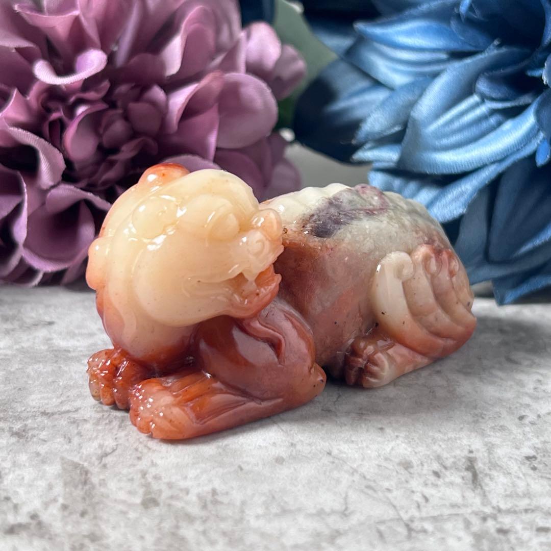 【寿山石】芙蓉獅子吉祥置物