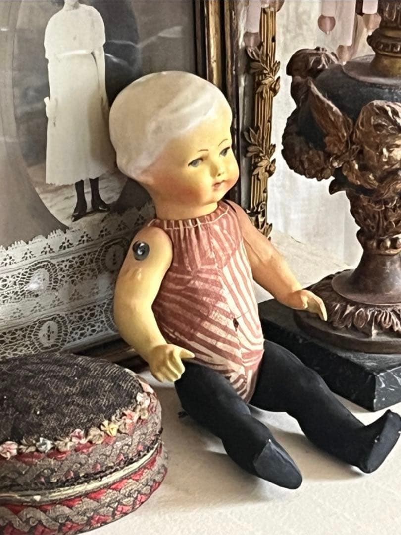 アンティーク ドイツレトロ人形 ジョイントコンポジションヘッドビスクドール