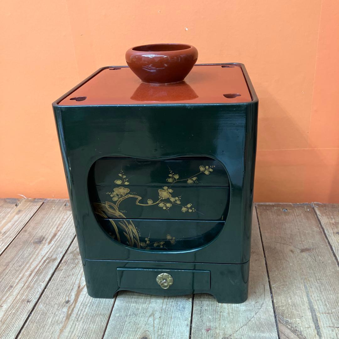 D-5 吉原重 時代物 野弁当 漆器 お重箱 提重 木製 蒔絵 桐箱入り 骨董品