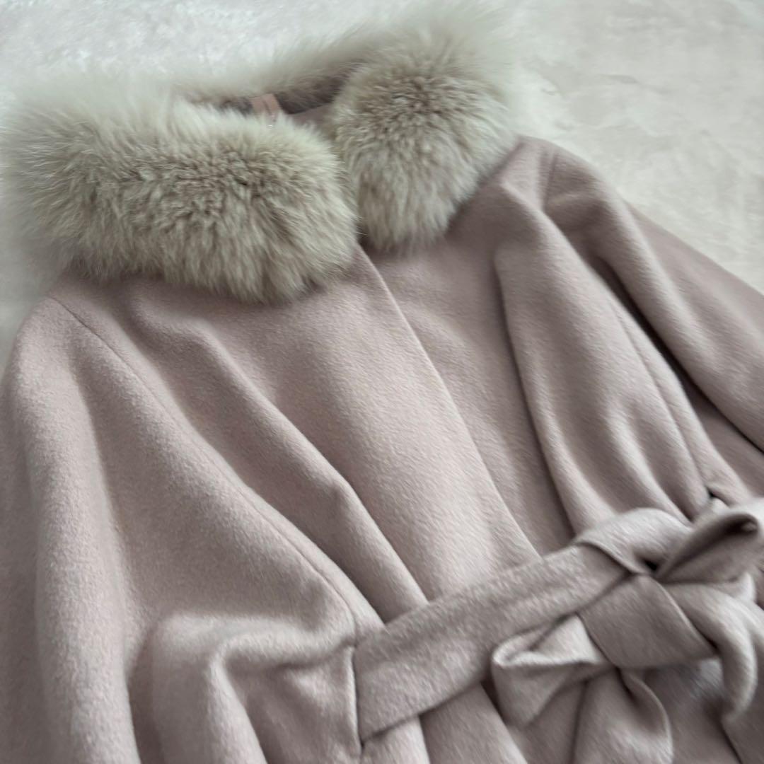 Noela ノエラ　ポンチョ型　フォックスファー　コート　ピンクベージュ