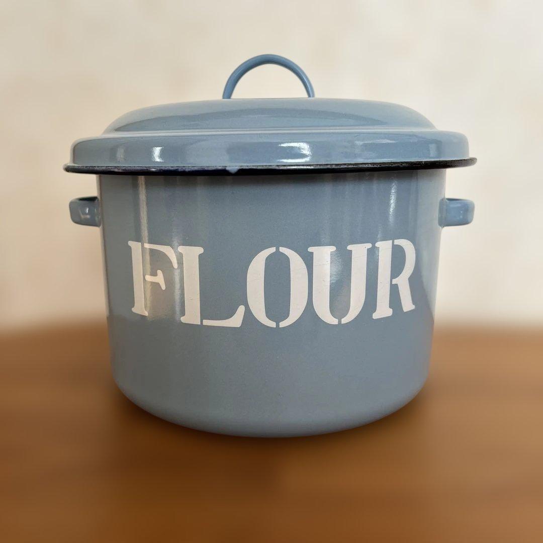 ホーローキャニスター セットBREAD FLOUR COOKIEアンティーク水色