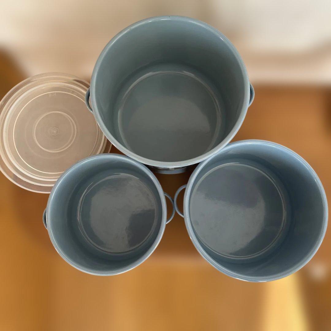 ホーローキャニスター セットBREAD FLOUR COOKIEアンティーク水色