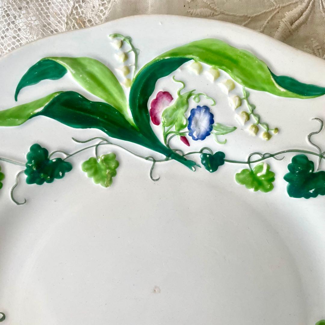 クレイユモントローFlora MuguetすずらんプレートBフランスアンティーク