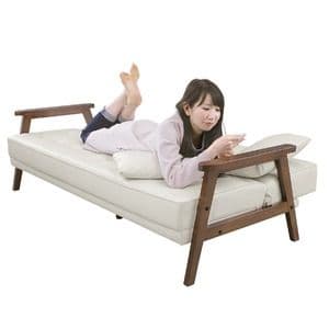 ソファーベッド シングル 幅185cm レッド PVCレザー 合皮クッション2個