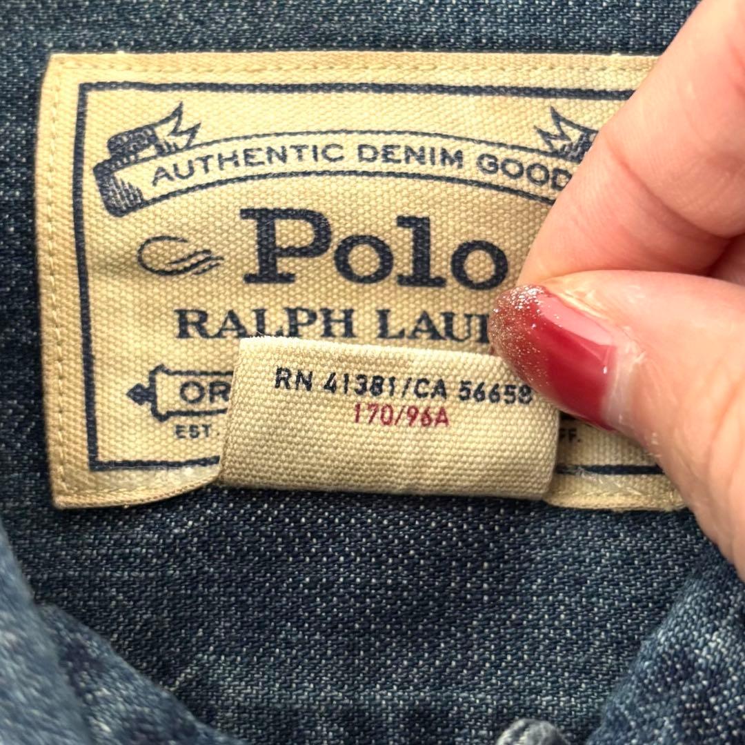 【極美品✨】ポロラルフローレン　シャツ　ボウタイ　ポニー刺繍　インディゴ　８