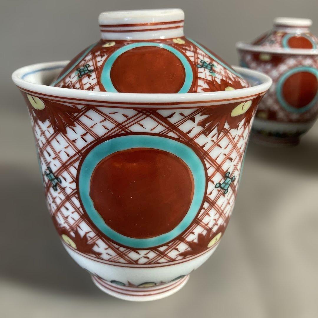 【源右衛門】古伊万里の伝統　日本の名窯　舘林源右衛門作　錦赤絵丸紋　小吸物碗四客