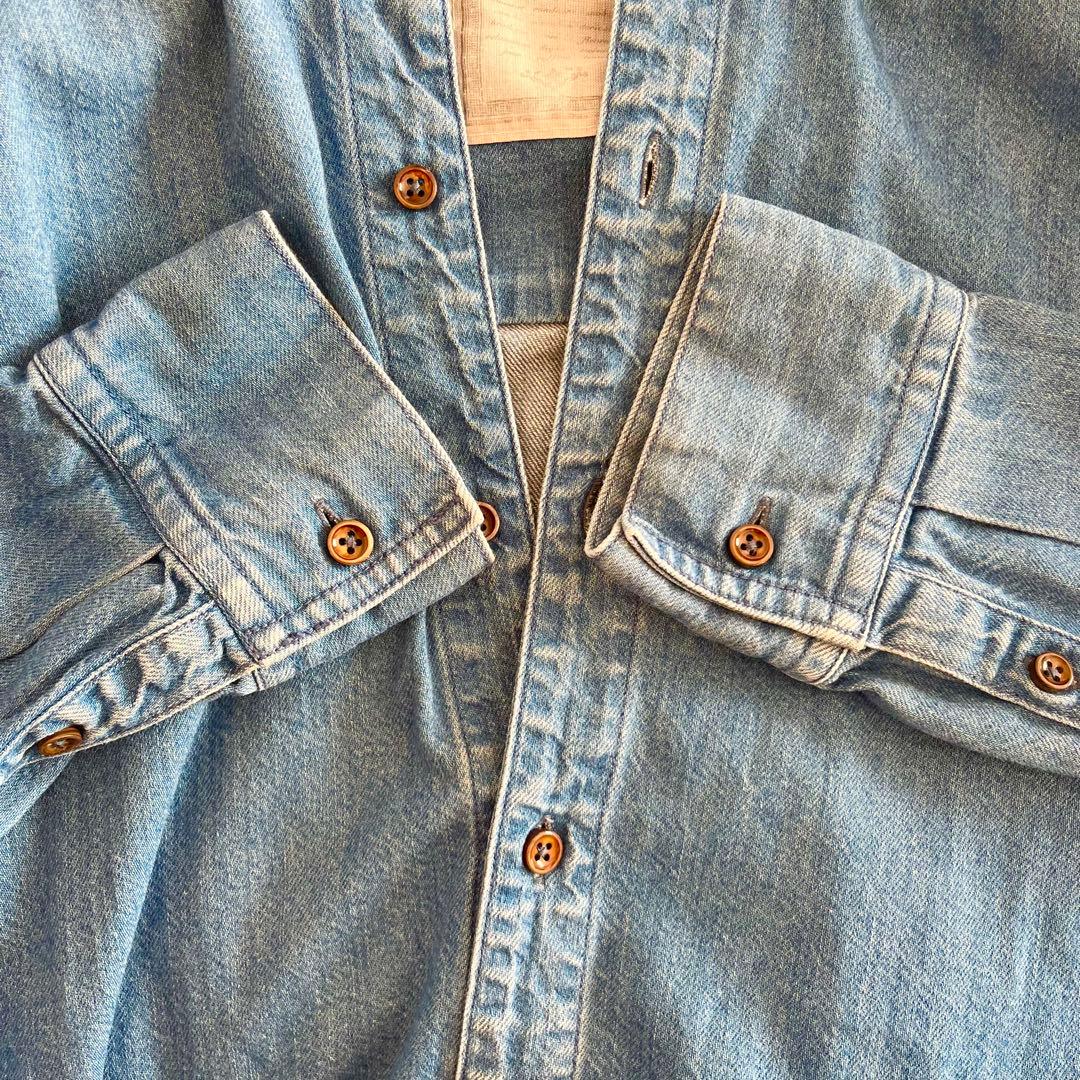 定価3.08万 ビアズリー ノーカラーデニムシャツ ブルー オーバーサイズ 春
