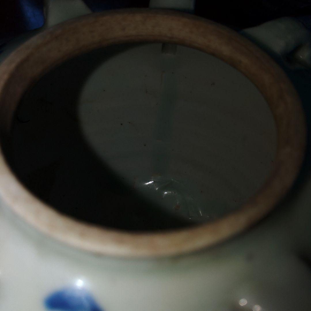 中国美術　山水漢詩文青華四耳水注　時代物