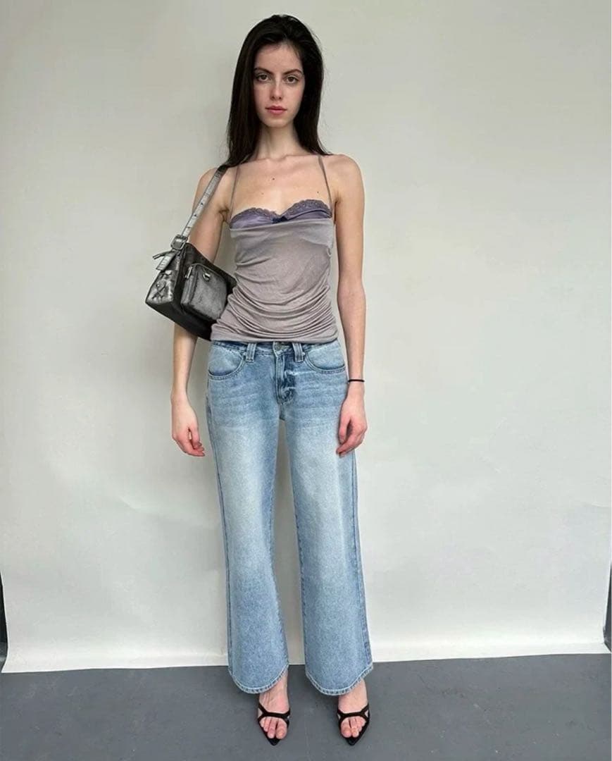 グレー レース付きキャミソール