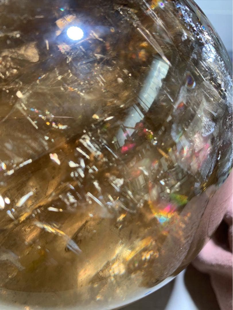 【極上品】特大玉　ブラジル産 スモーキークォーツ スフィア 丸玉　約14cm 虹