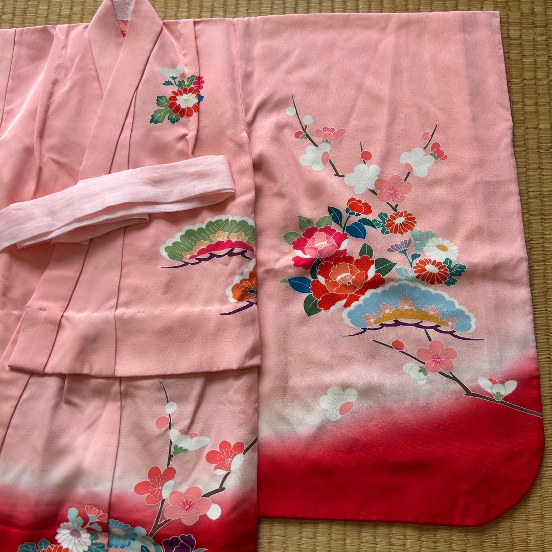 七五三 3歳 被布 着物 絹 三歳 赤 ピンク 753 子供着物 パステルカラー