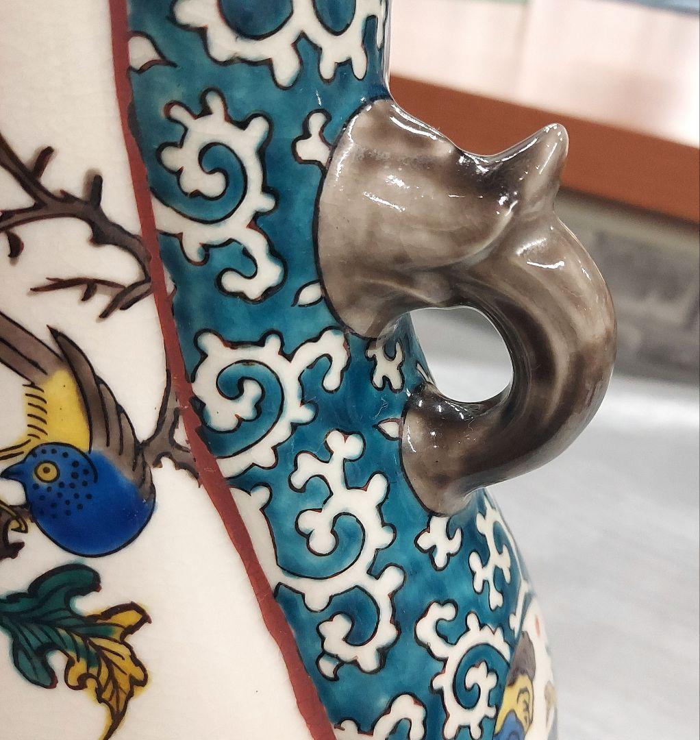 九谷焼　青手　角福　花器　花瓶　置物