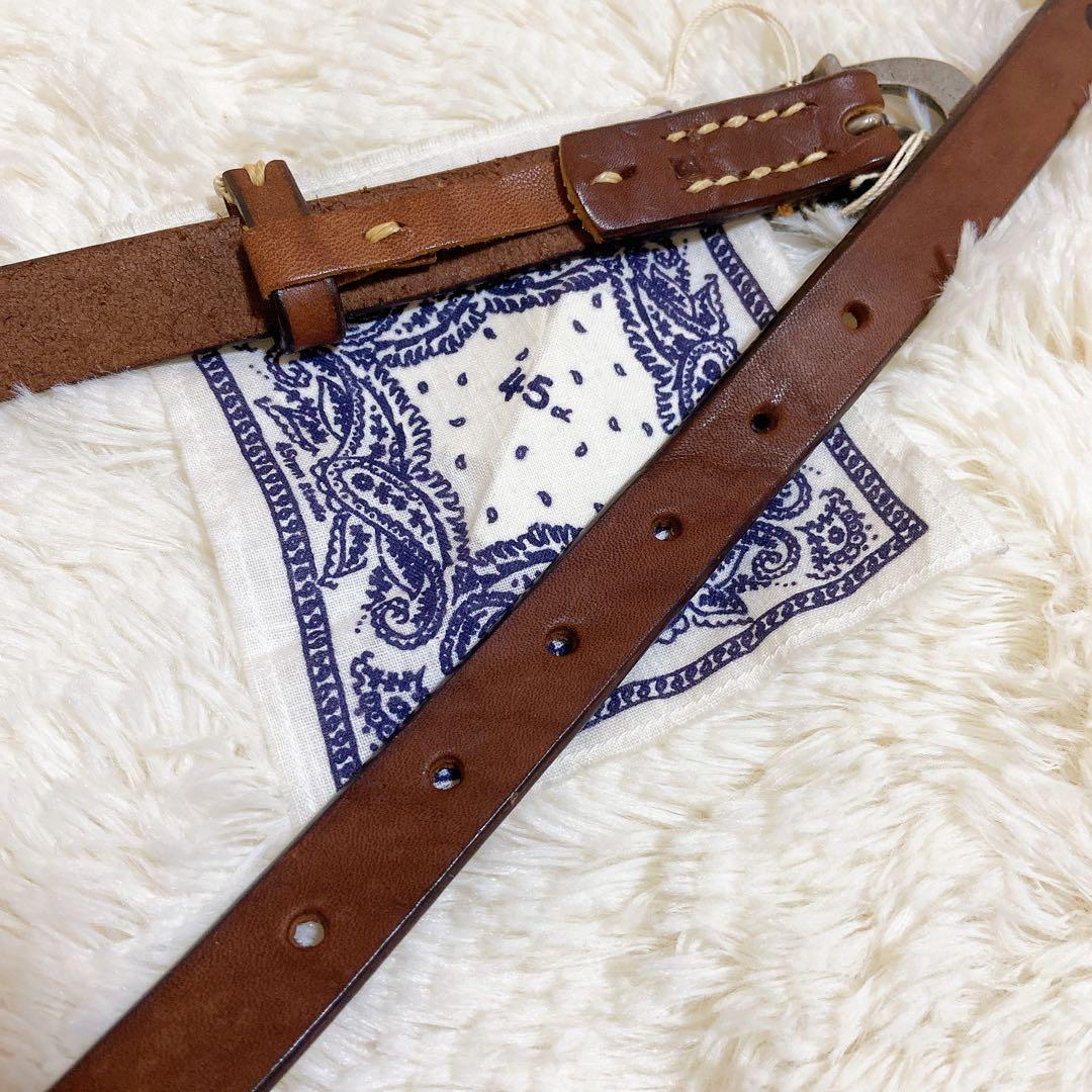 ほぼ新品　45R フォーティファイブアール レザー ベルト ブラウン ロゴ 金具