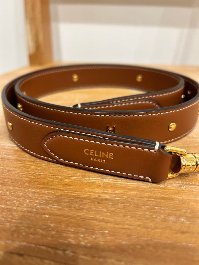 CELINE ブラウンレザーベルト ゴールド金具