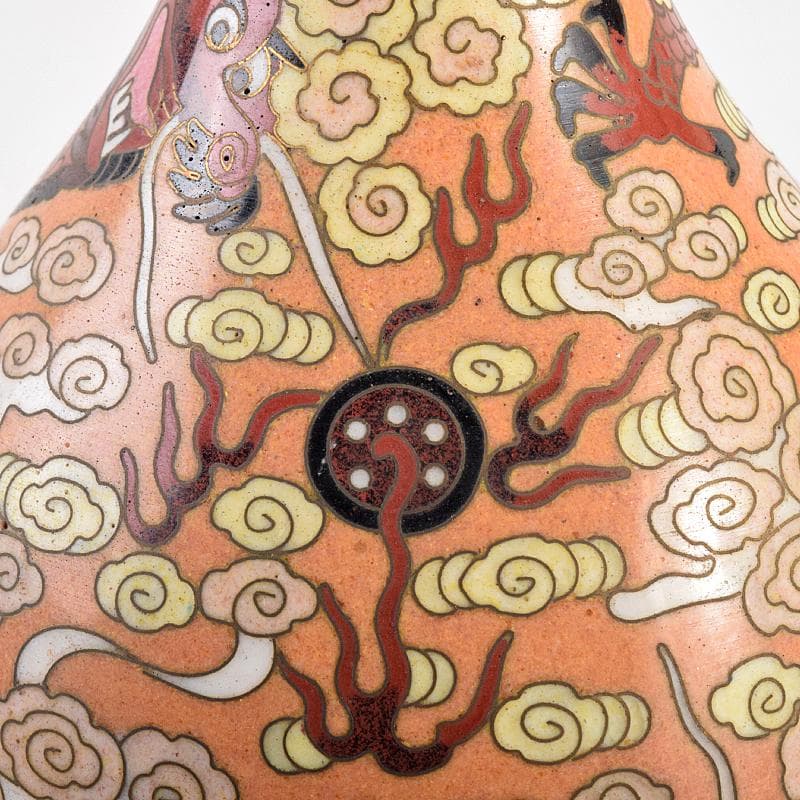 中国　景泰藍　古七宝琺瑯彩　雲竜文　蕾口瓶　共箱　D　R7822