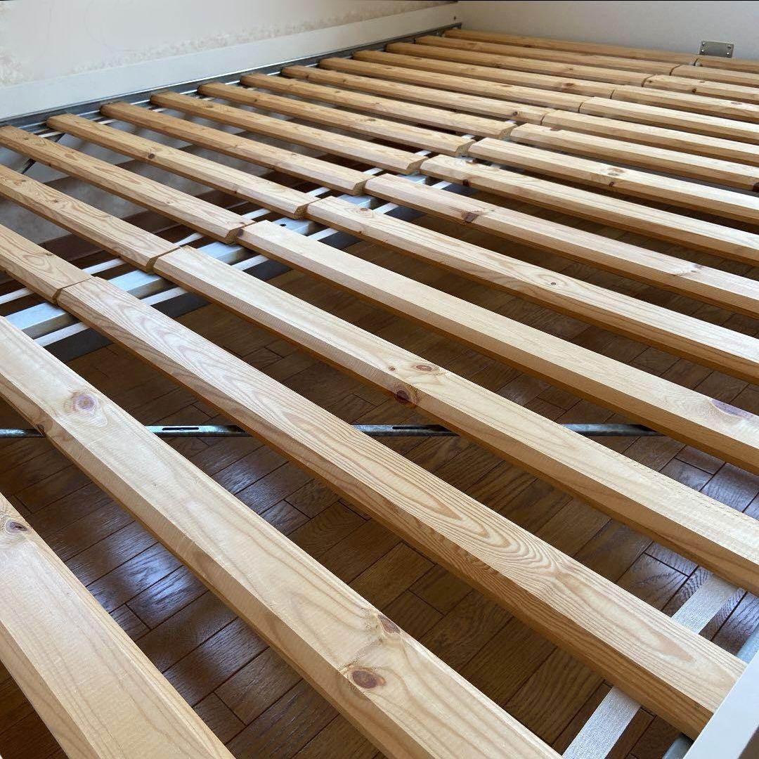 イケア クイーンベッドフレーム 木製スラット ホワイト