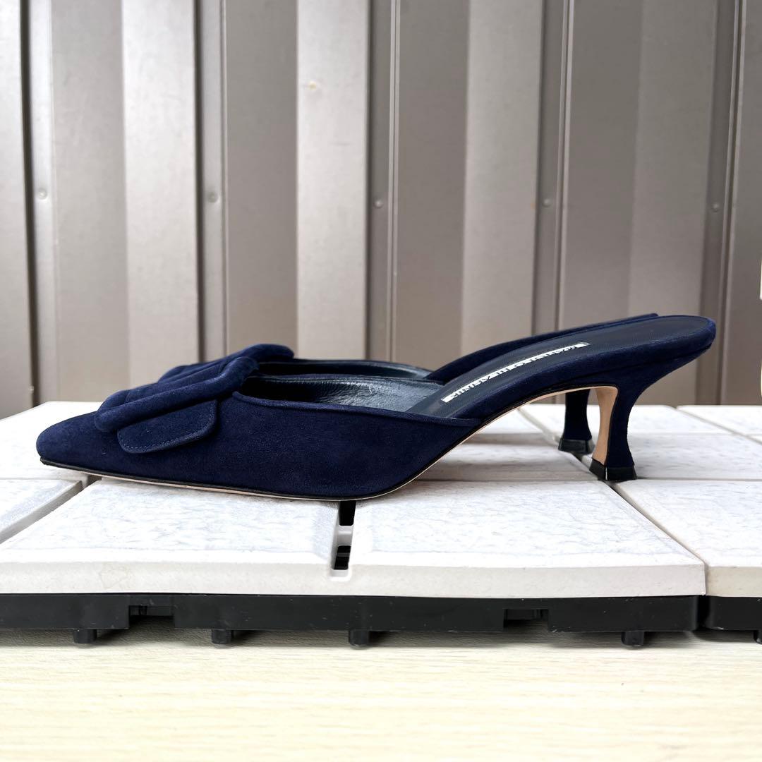 36.5 マノロブラニク　メイセール　ミュール　サンダル　ネイビー　23.5