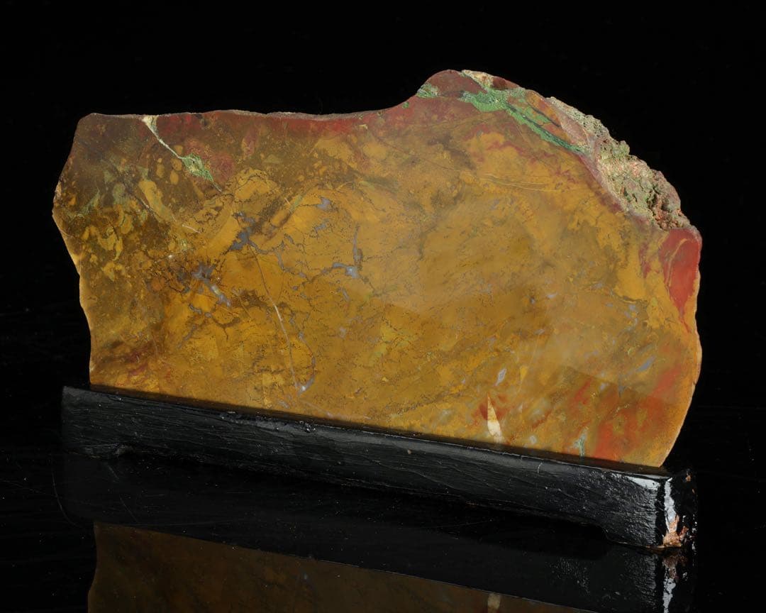 佐渡 赤玉石 赤石 黄色 磨き石 磨石 鑑賞石 自然石 水石 台座付 1.1kg