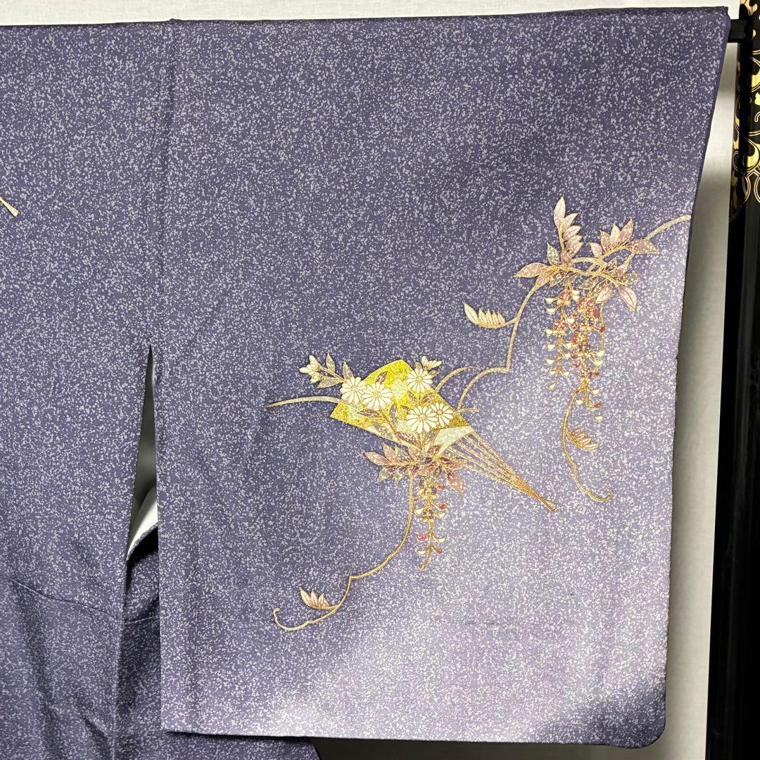 D61 訪問着 扇 藤の花 金彩 正絹 着物 袷 極美品