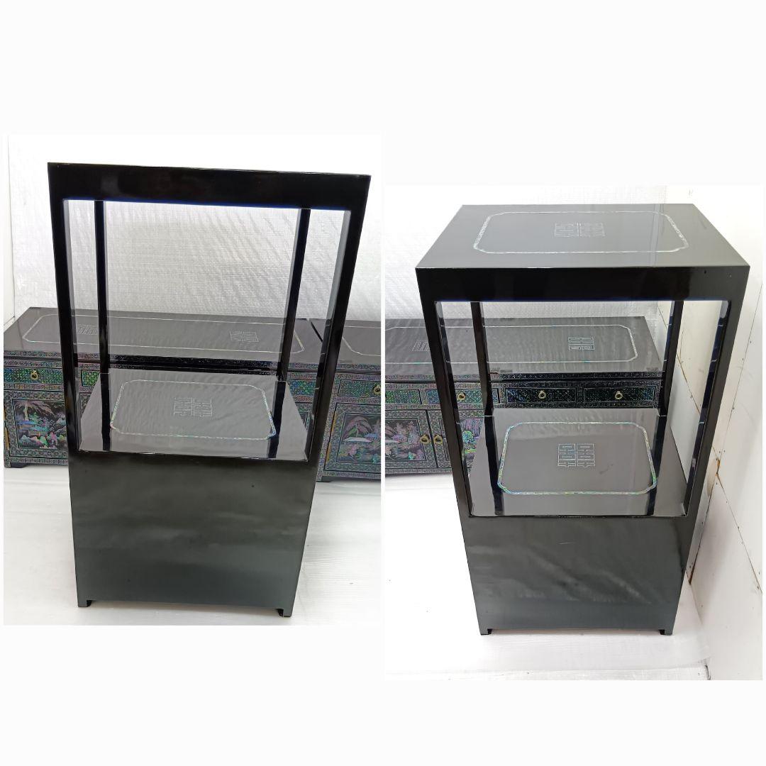 韓国民芸家具 高級 螺鈿細工 黒漆塗り 豪華収 サイドボード+飾り棚 4点セット