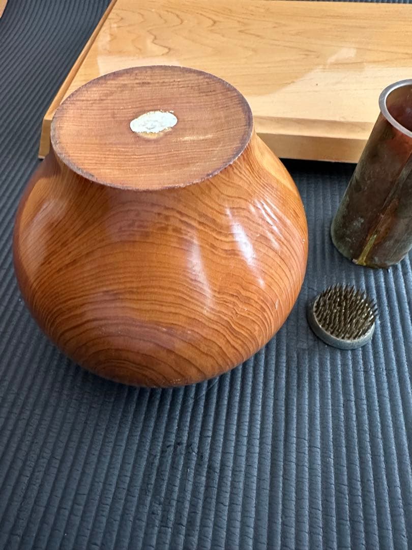 日本製　トレロ花器　壺　飾り台付き　天然木製　華道　茶道具