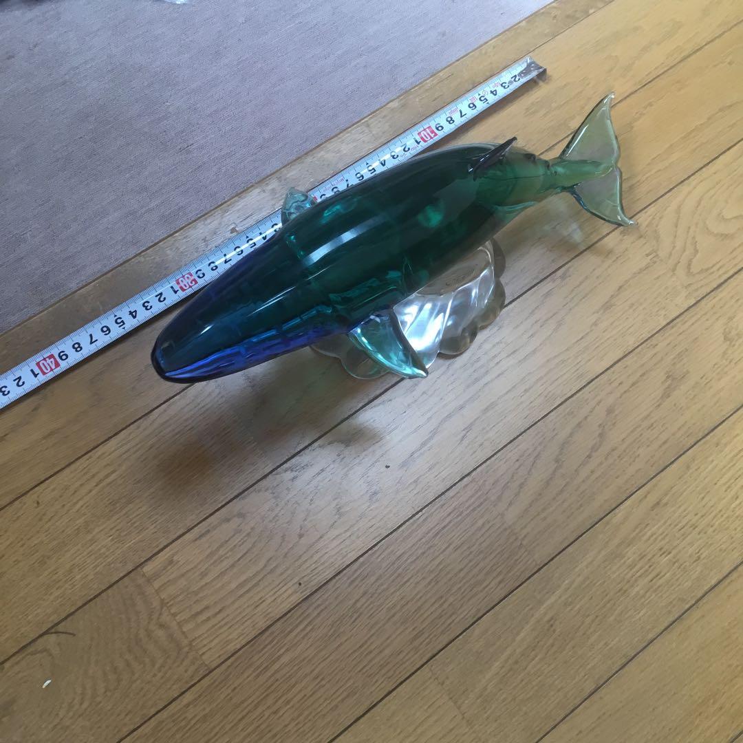 青緑色 ガラス 置物 オブジェ 大型 鯨