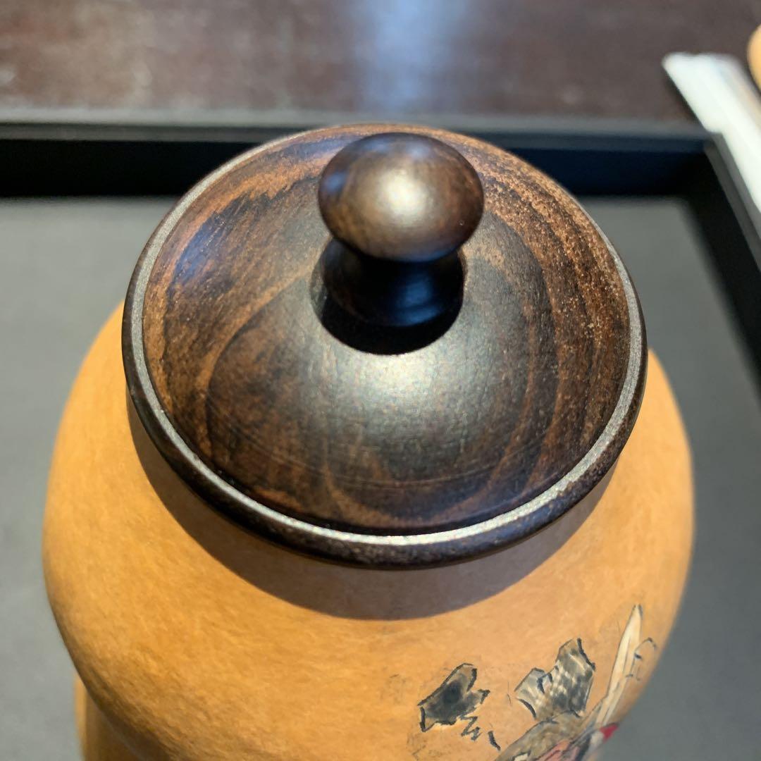 瓢箪茶入れ　茶筒　茶道具　煎茶　煎茶道具　ひょうたん　鐘馗　彫刻　中国美術