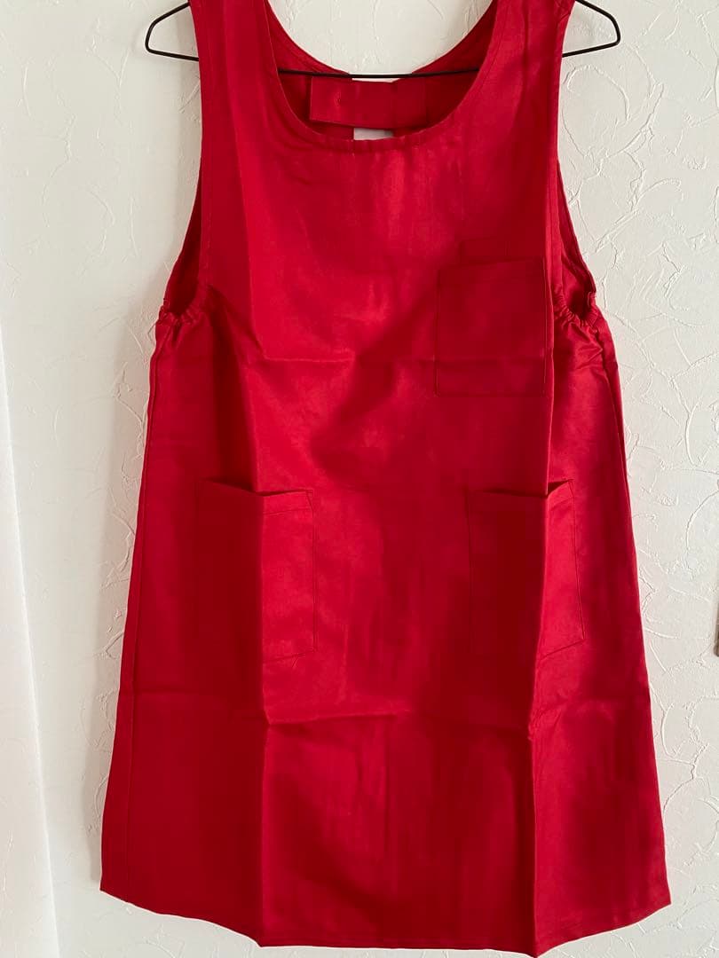 ブルー　ブラック　エプロン　ボタン付き 4ポケット