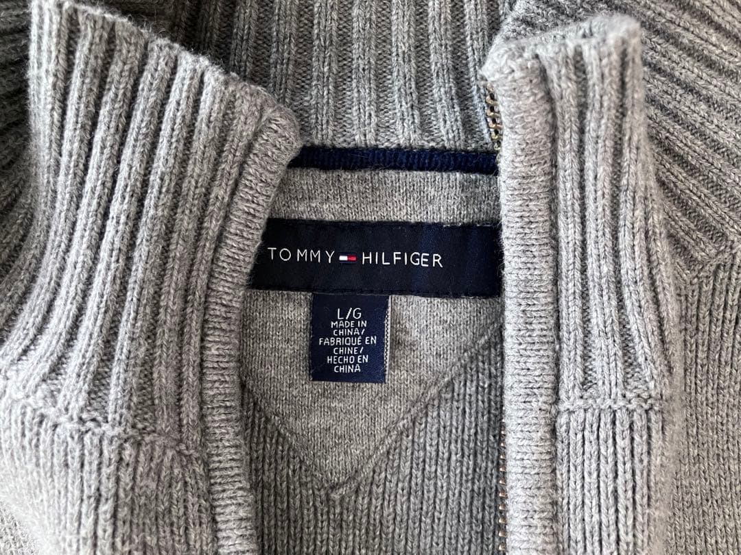 Lサイズ　トミー　ヒルフィガー　フルジップアップニット　カーディガン　グレー