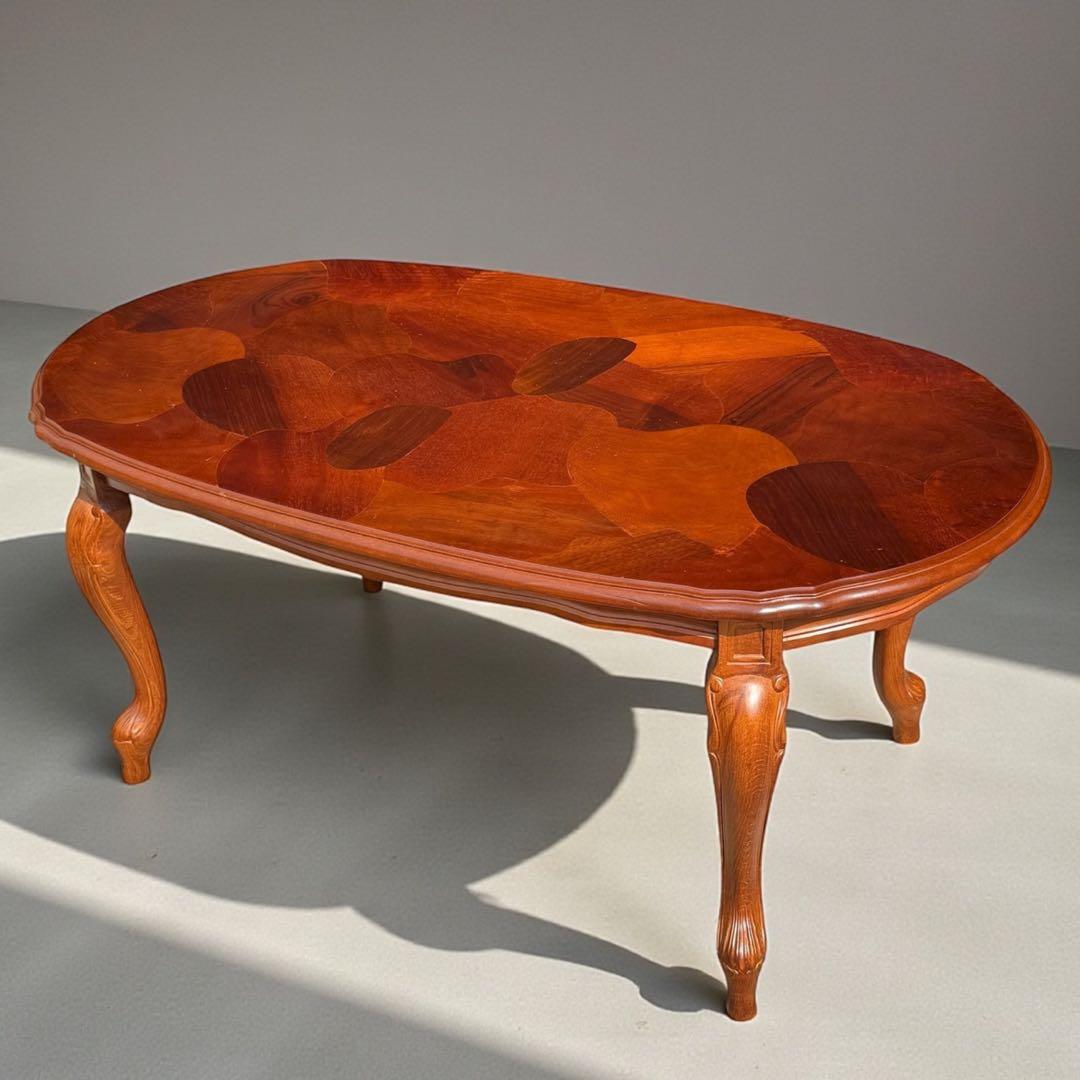 HR852 【象嵌彫刻が素敵】イタリア　猫脚　ローテーブル　イタリア