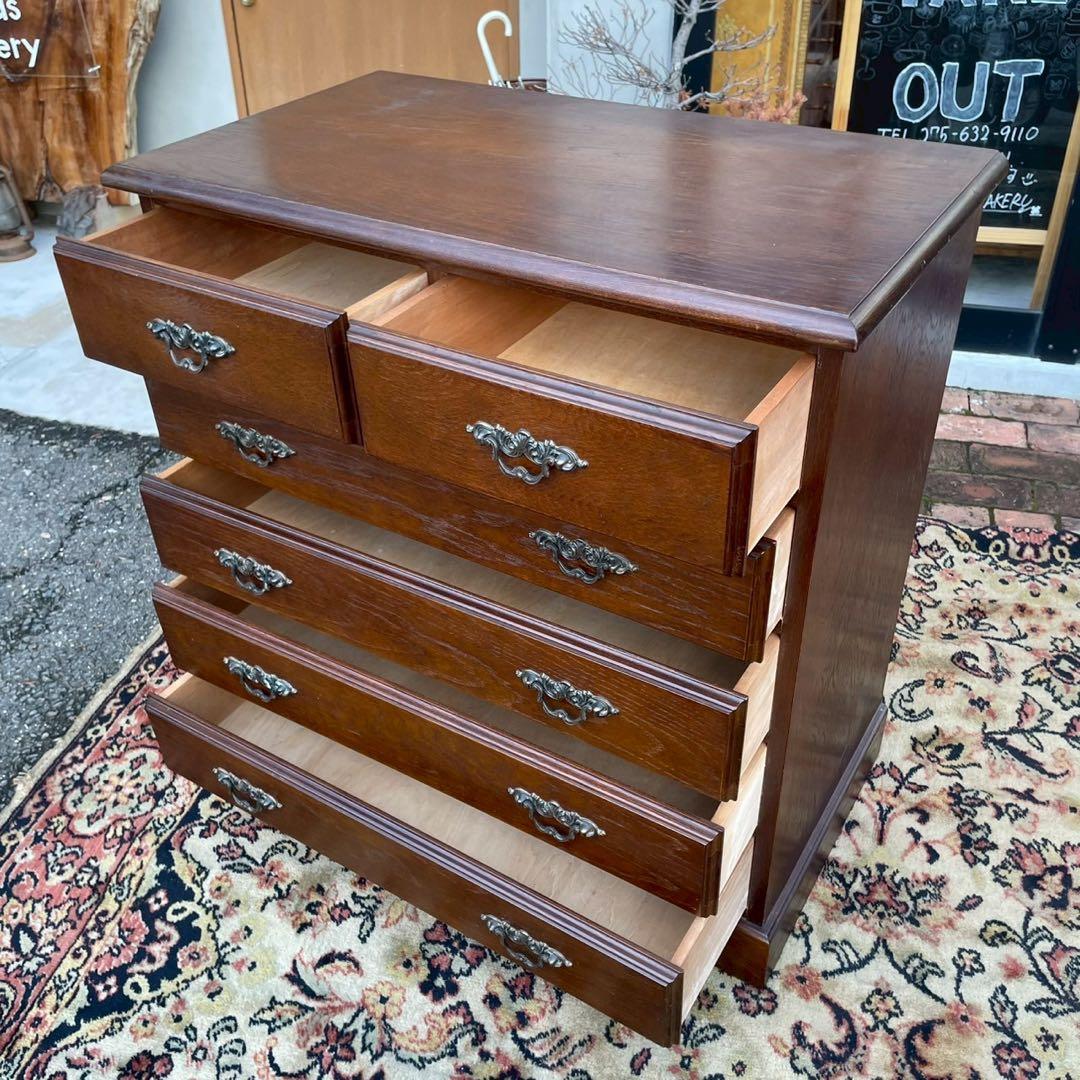 筑後民芸　ダークブラウン木製チェスト 6引き出し