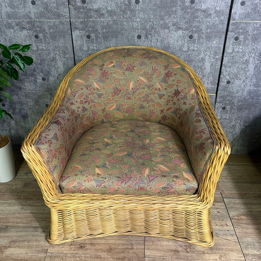 ꧁CASABLANCA カサブランカ꧂ラタン1Pアームソファ2脚 籐家具 花柄